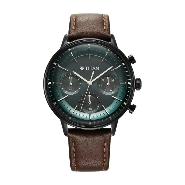 Titan Classic Chrono Blue Dial Quartz Multifunction Leather Strap watch for Men